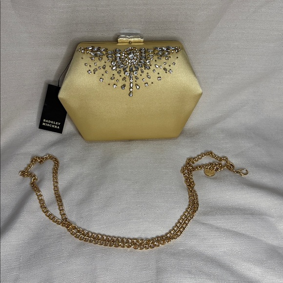Badgley Mischka Hexagonal Gold Clutch with Chain - Picture 2 of 10
